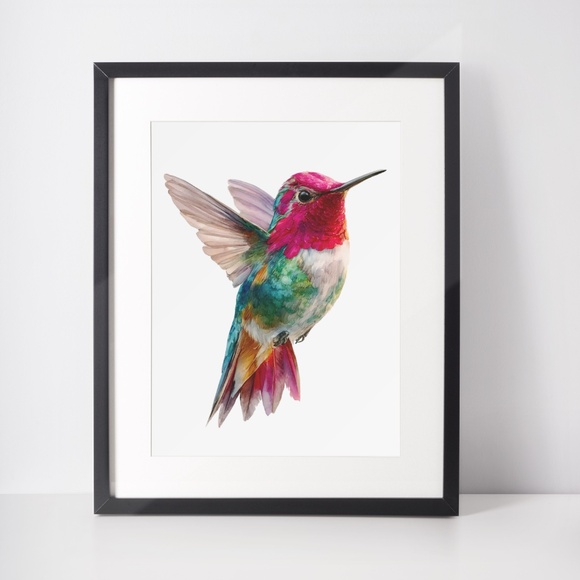 Watercolor Hummingbird Wall Art Print, Unframed - Enchanting Nature-Inspired - Picture 2 of 6